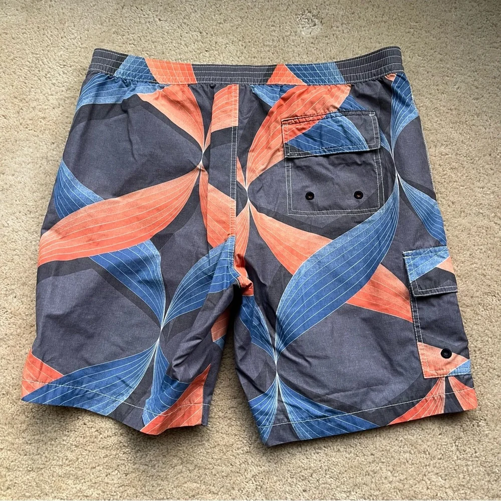 Tommy Bahama Relax Men’s Blue Gray Orange Mesh Lined Swim Trunks - Size L - EUC